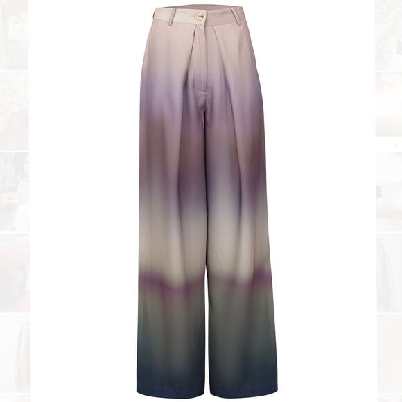 NWT La Fuori echo pleated wide leg pant medium ombré gray 100% silk pleated